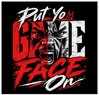 Put Yo Game Face On sticker — bold red and white typography with aggressive face illustration